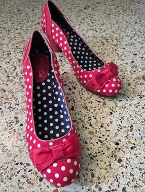 Ruby Shoo Red Polka Dot Pink Bow Closed-Toe Pumps